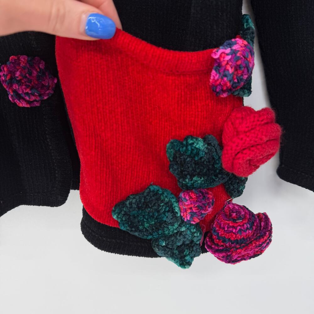 Christina Rotelli Vintage 90's Cardigan Floral Rosette Chunky Chenille Sweater - Picture 7 of 13